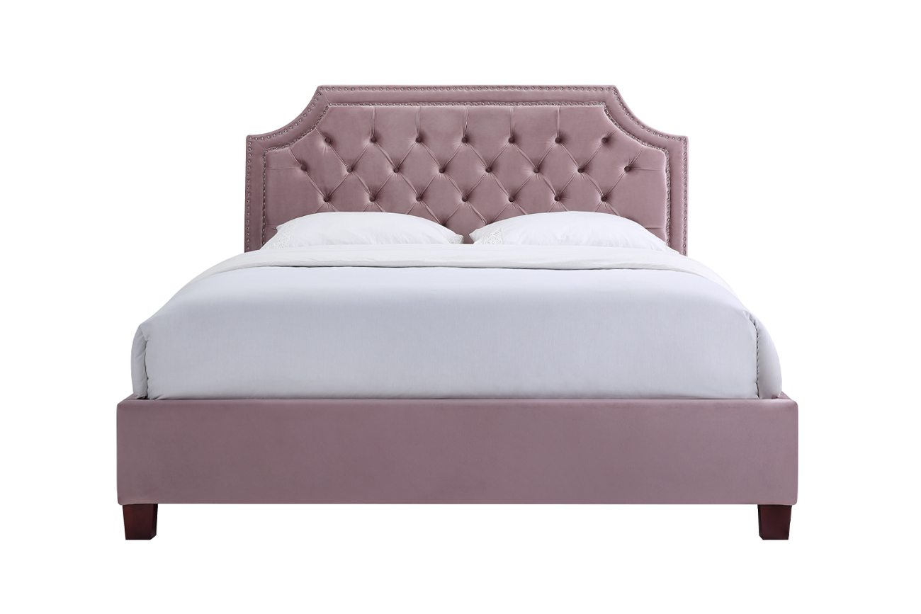 Кровать двуспальная велюровая пепельно-розовая